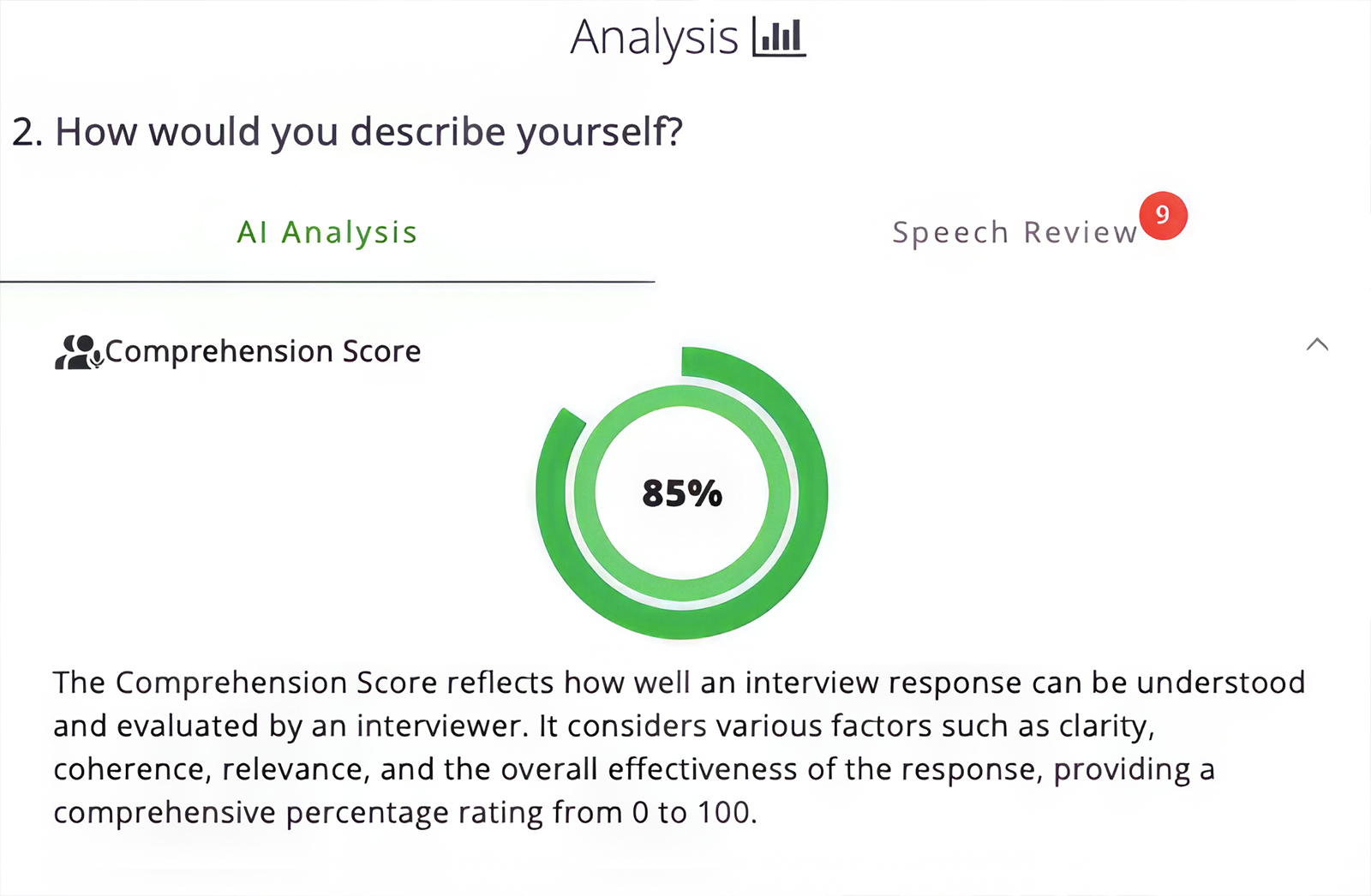 screenshot of compehension score