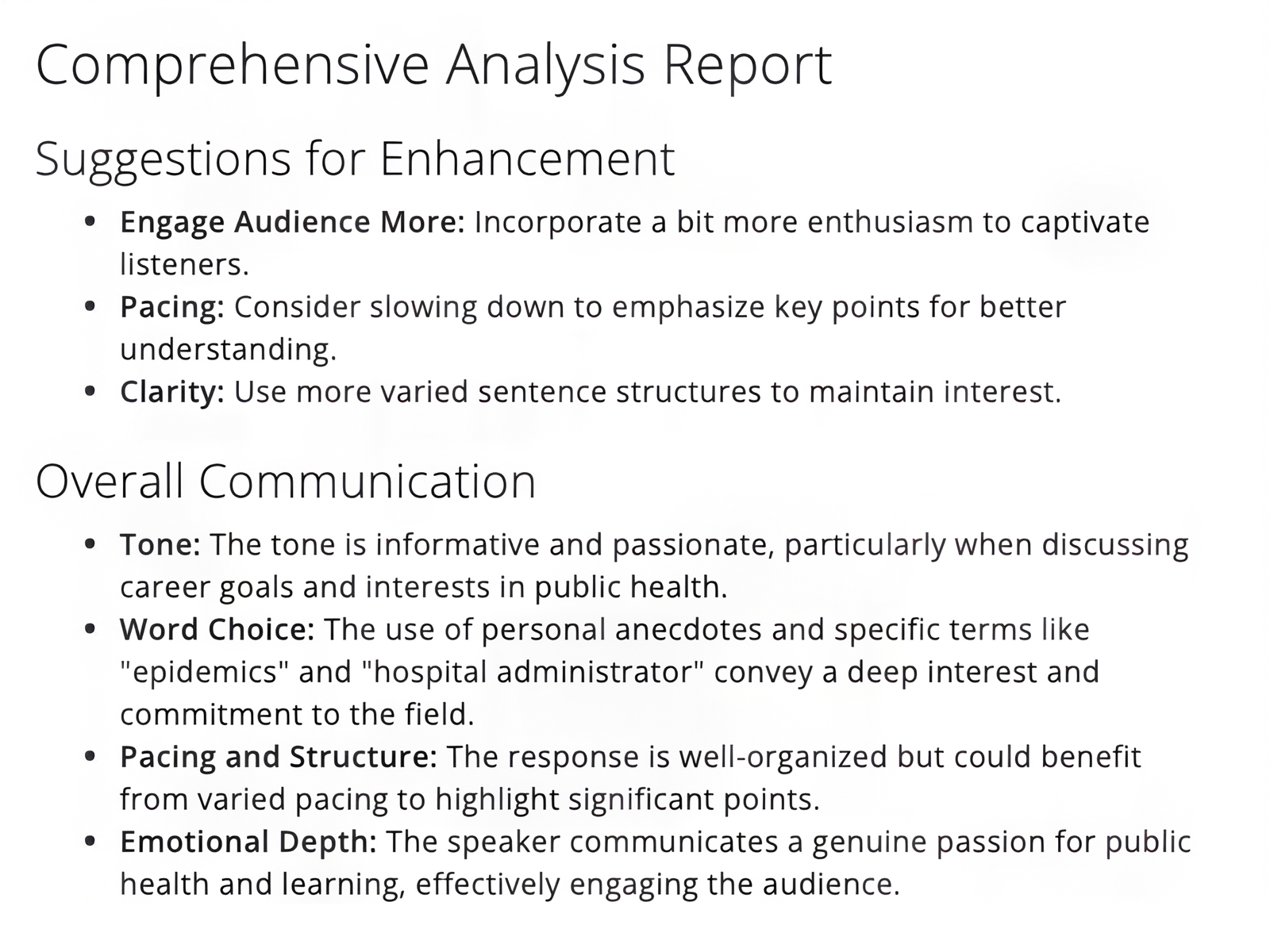 screenshot of analysis report